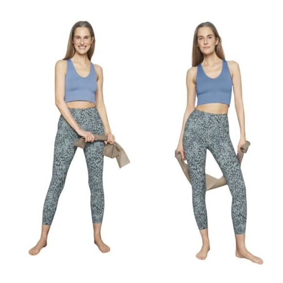 Athleta Salutation Stash Pocket II Printed 7/8 Tight Leggings Petrol Blue Size L - Picture 1 of 7